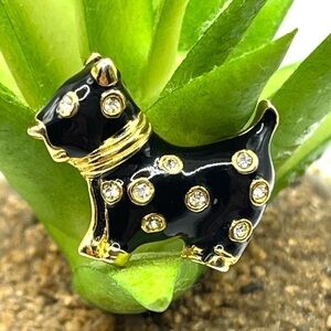 Miniature Scottish Terrier Pin Brooch Dog Rhinestone Black Enamel Cute Tiny Dog